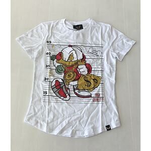 NEW Uomini Studio Men’s (Limited Edition) Duck Robber White T Shirt Sparkly Gems